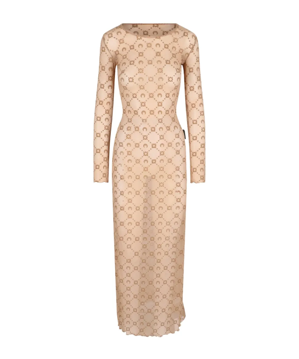 Moonogram Mesh Flock Long Dress