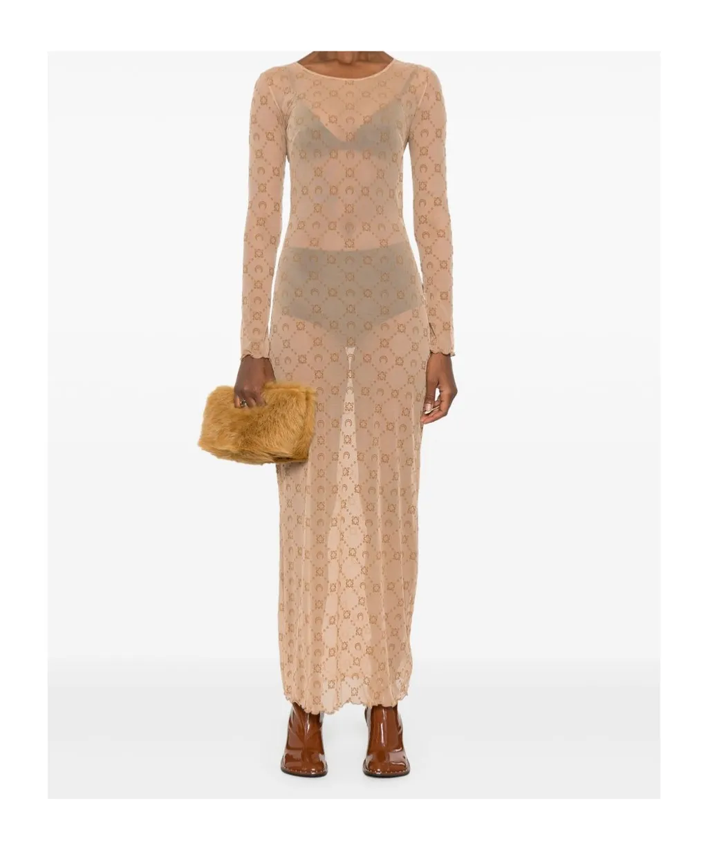 Moonogram Mesh Flock Long Dress