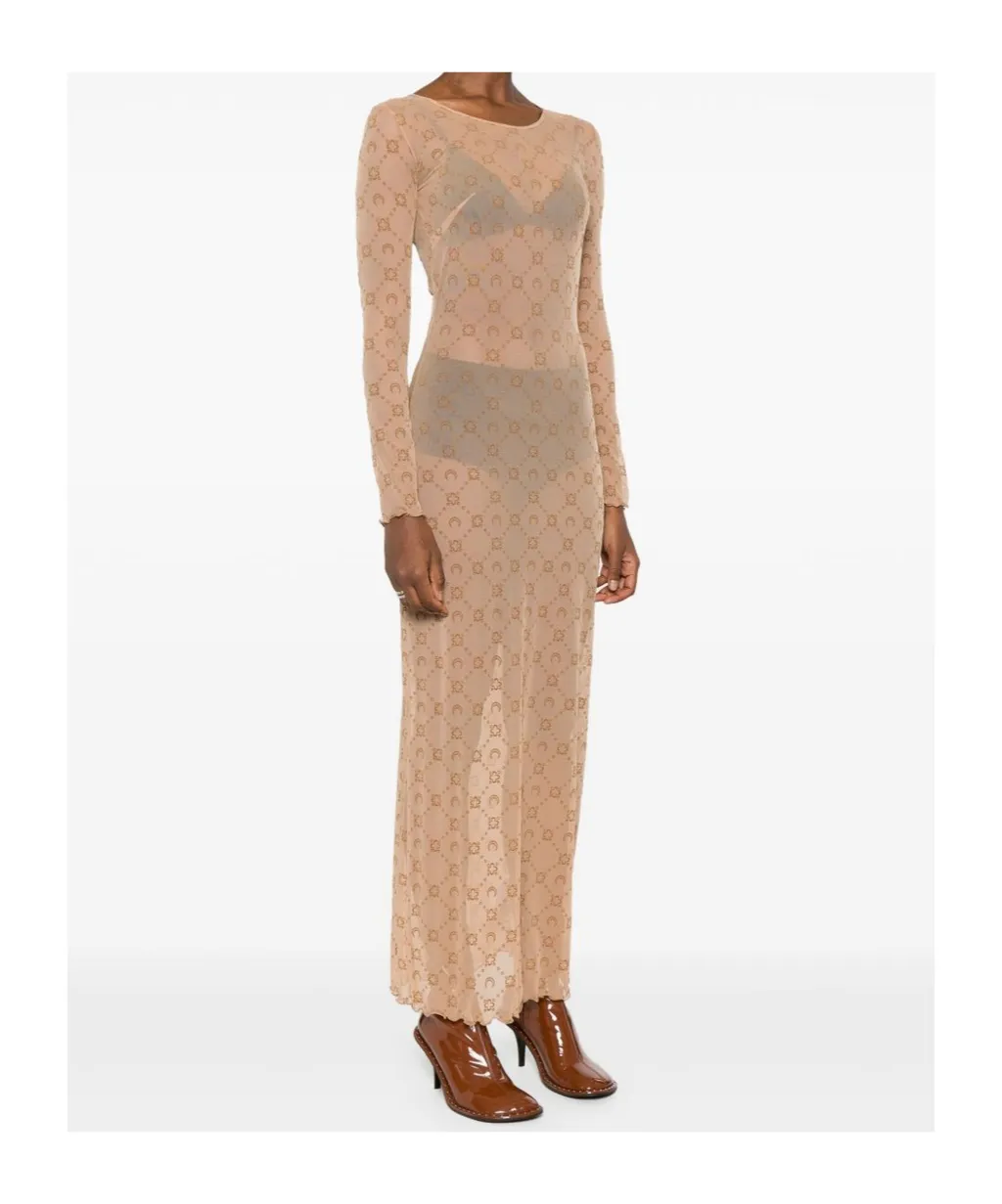Moonogram Mesh Flock Long Dress