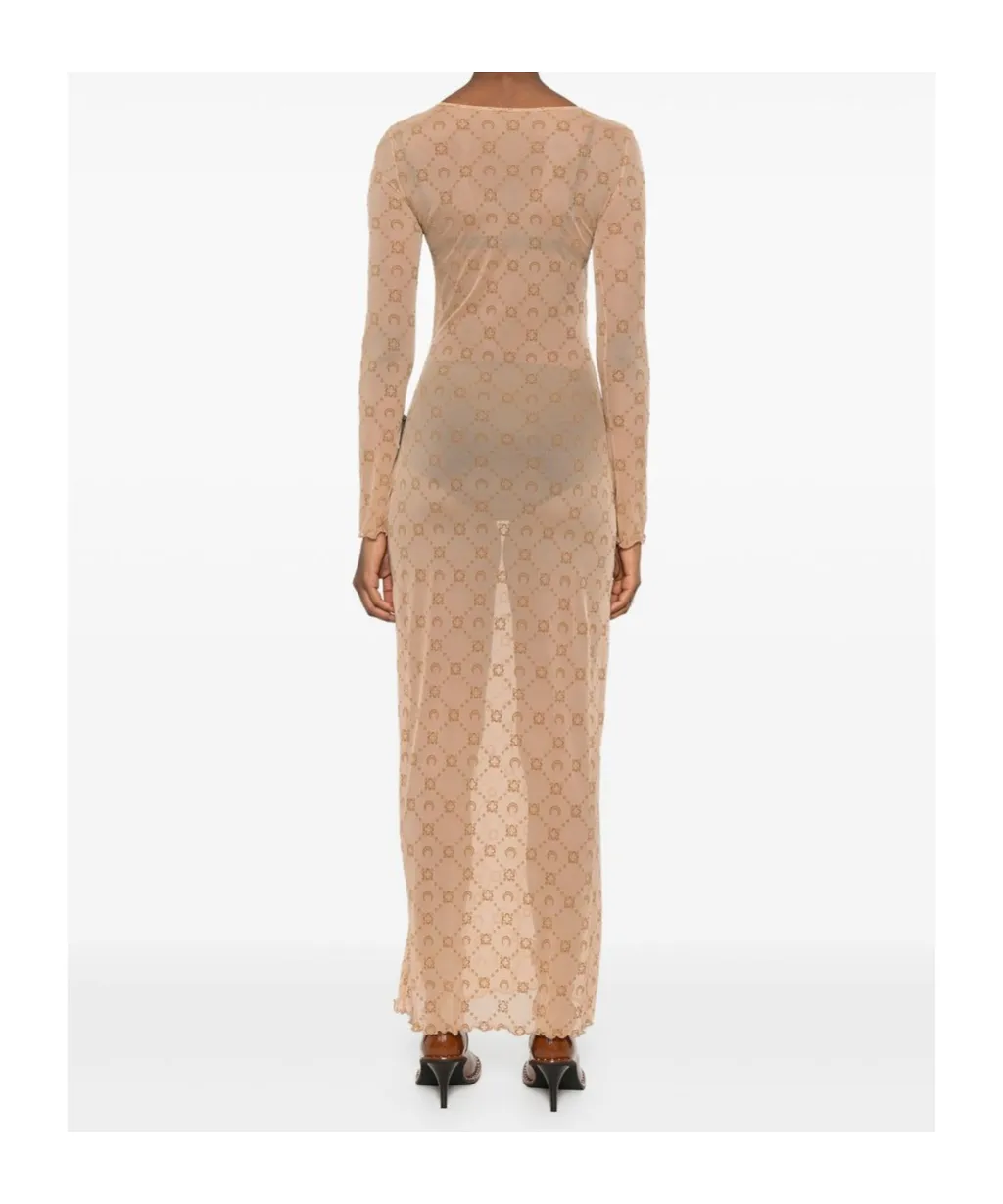 Moonogram Mesh Flock Long Dress