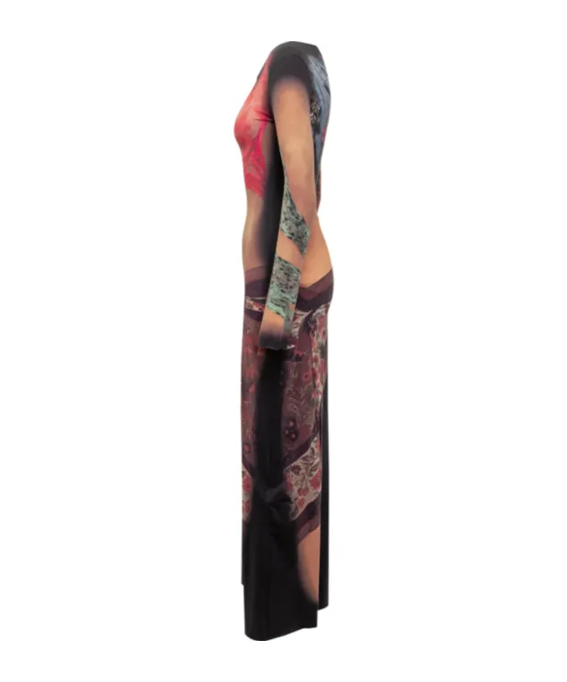 Graphic Printed Draped Long Dress