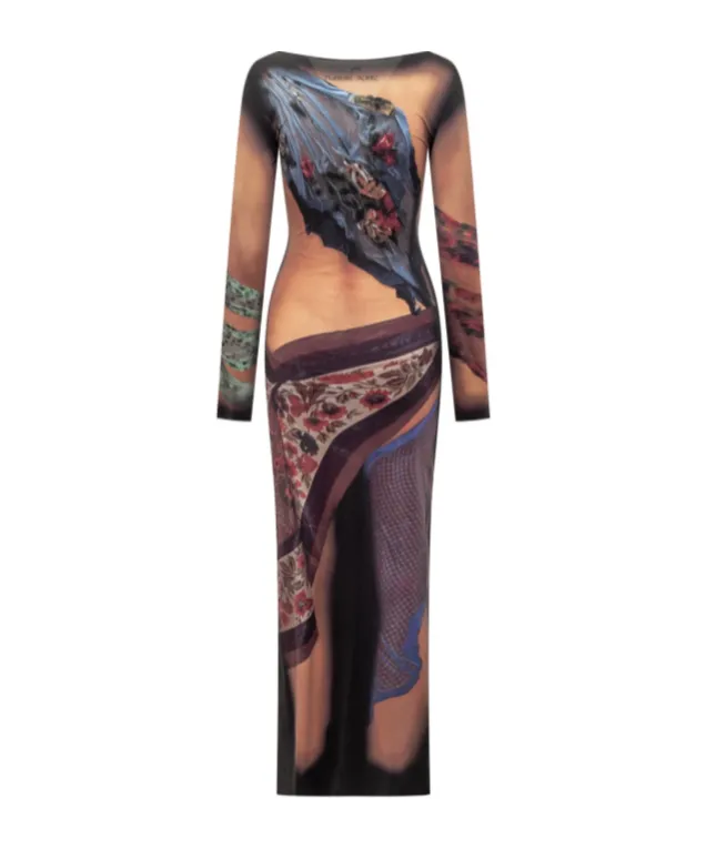 Graphic Printed Draped Long Dress