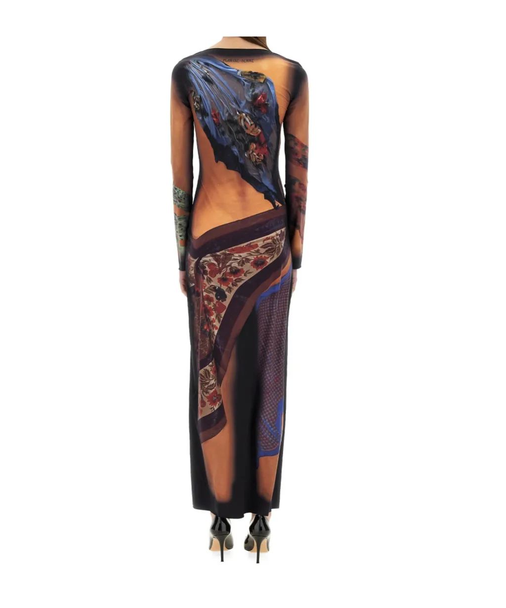 Graphic Printed Draped Long Dress