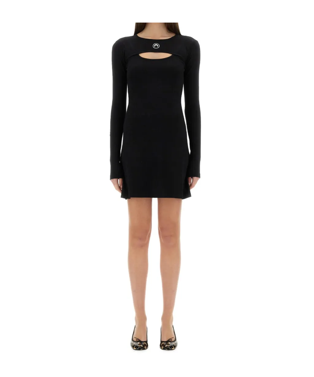Logo Patch Cut-Out Ribbed Mini Dress