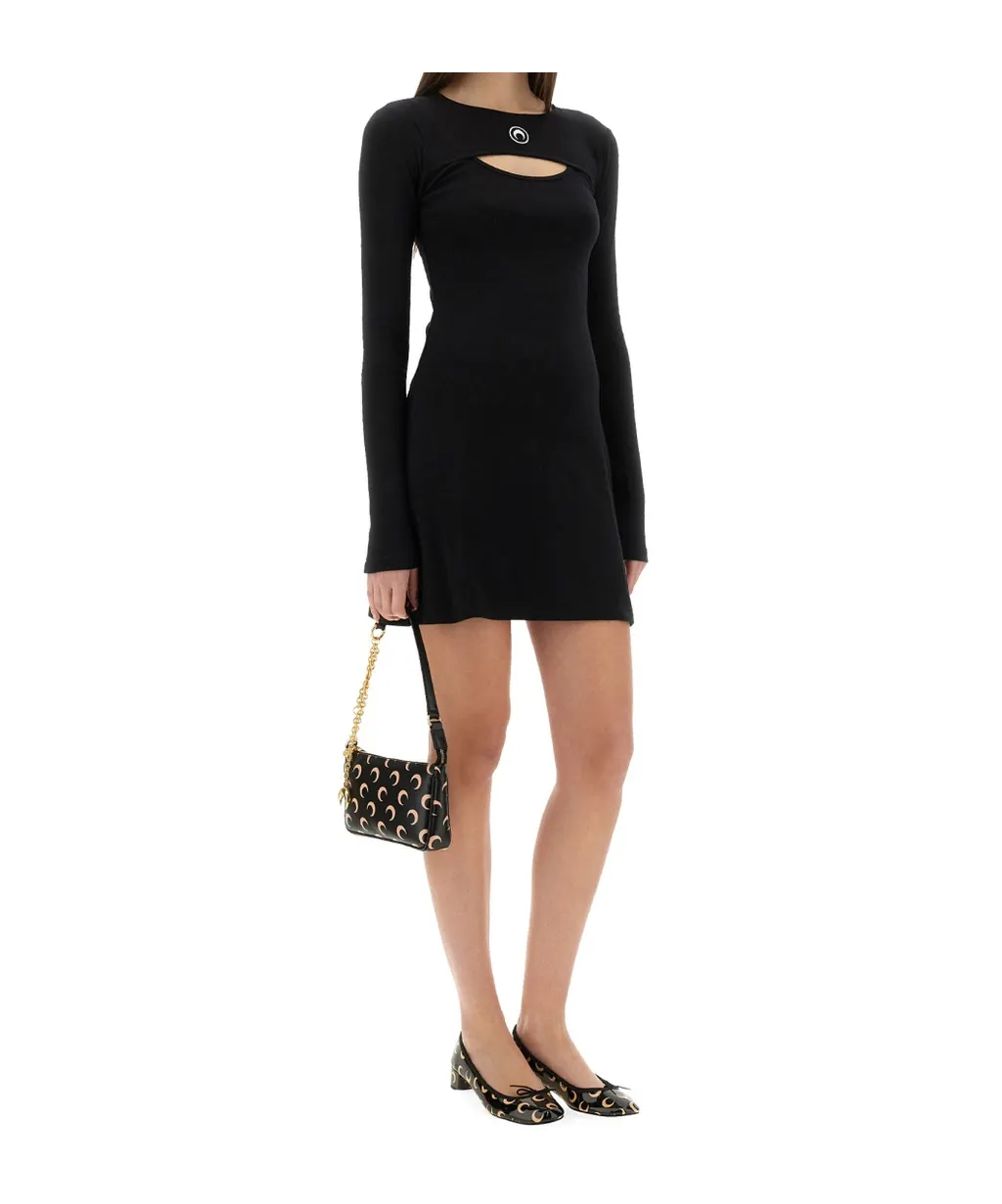 Logo Patch Cut-Out Ribbed Mini Dress
