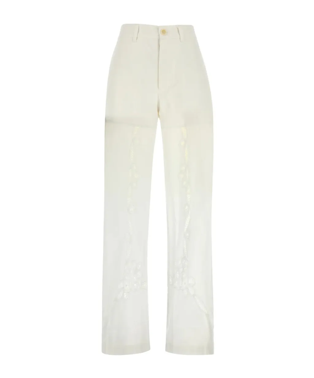 Lace-Detailed Straight Trousers