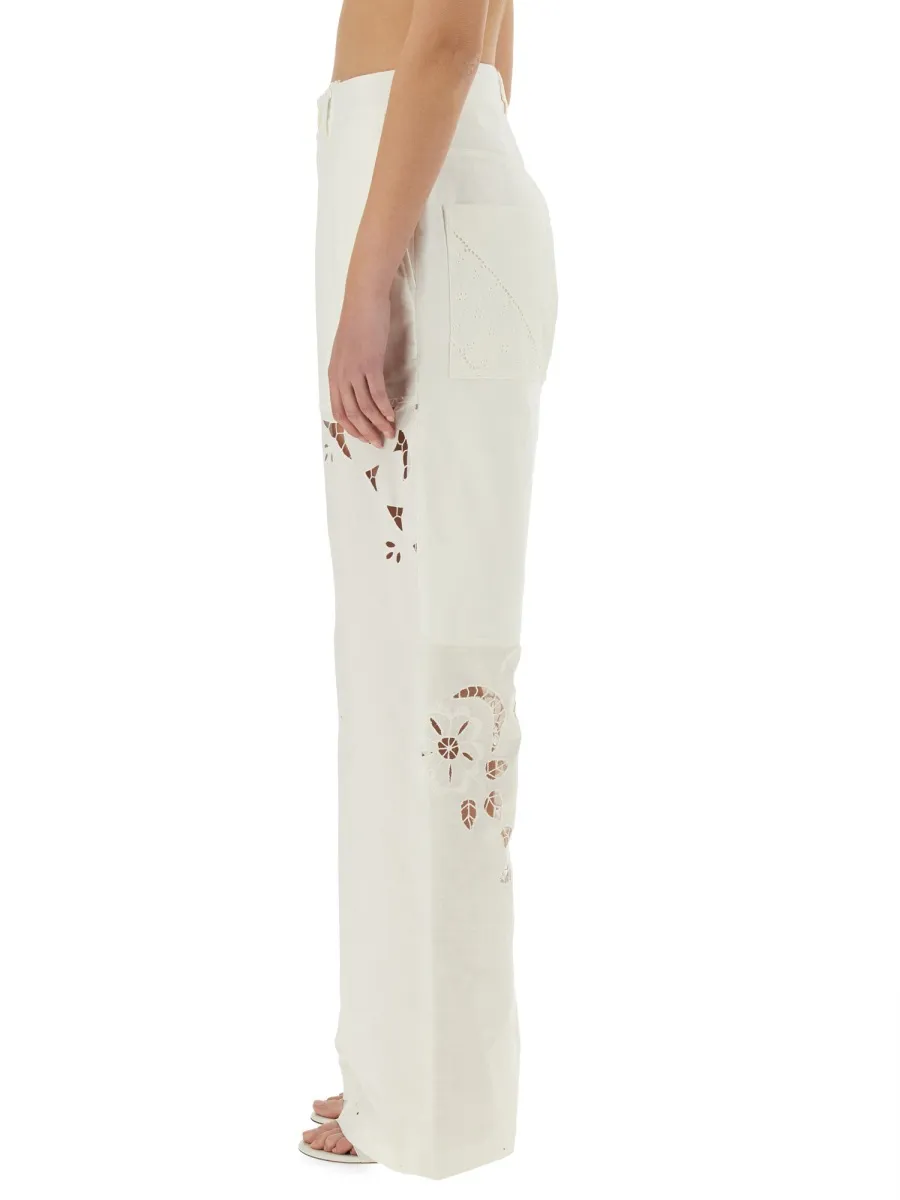 Lace-Detailed Straight Trousers