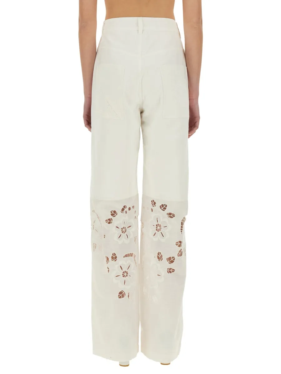 Lace-Detailed Straight Trousers