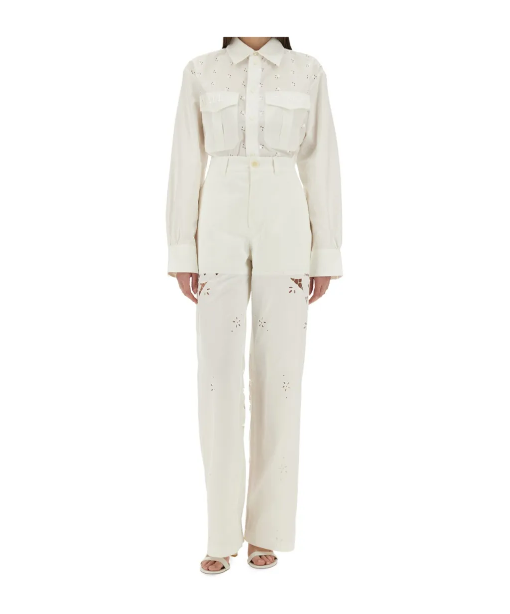 Lace-Detailed Straight Trousers