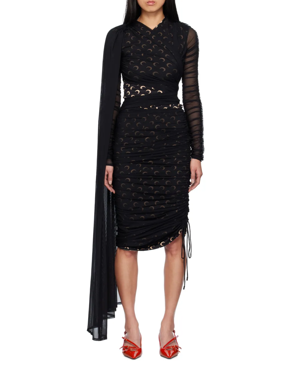 Asymmetric Draped Jersey Midi Dress