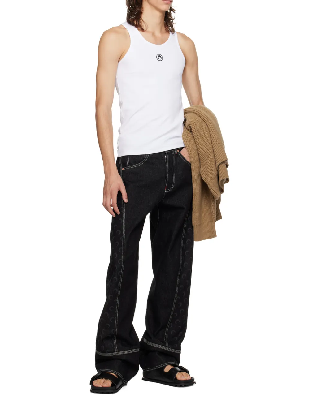 Moon Logo Embroidered Ribbed Tank Top
