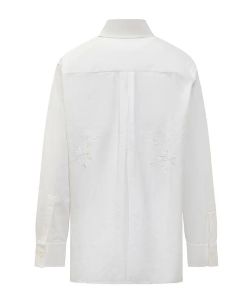 Crochet-Panel Embroidered Long-Sleeved Shirt