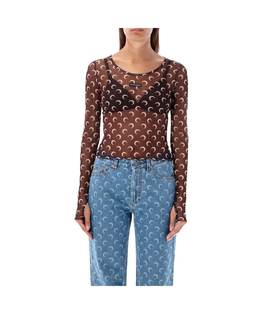 Mesh Monogrammed Crewneck Cropped Top