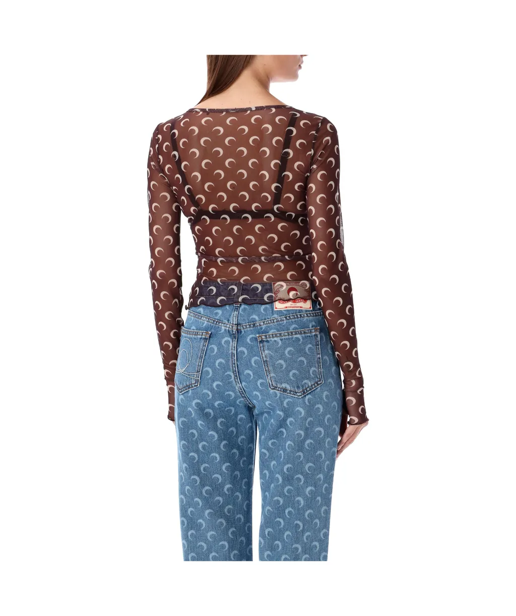 Mesh Monogrammed Crewneck Cropped Top