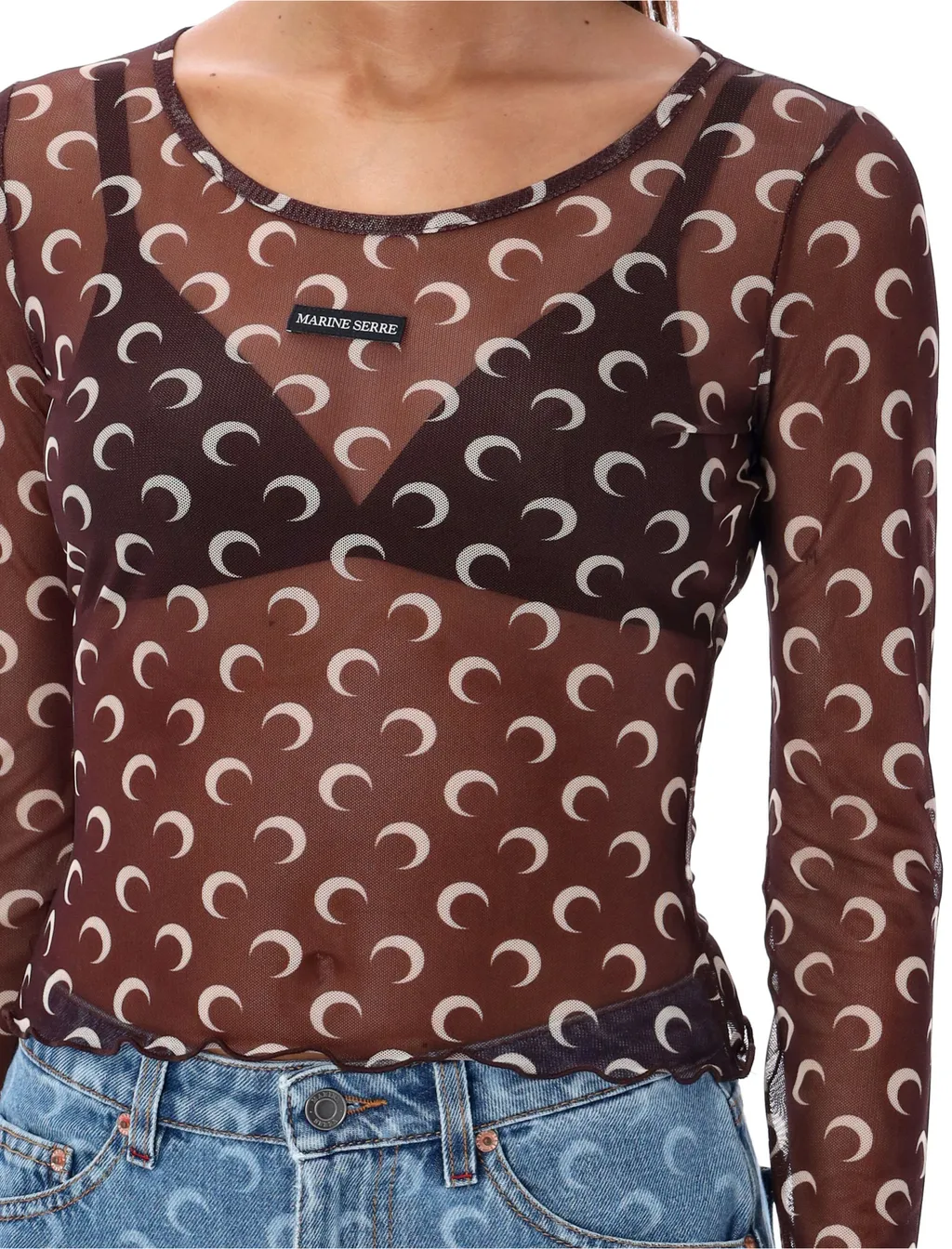 Mesh Monogrammed Crewneck Cropped Top