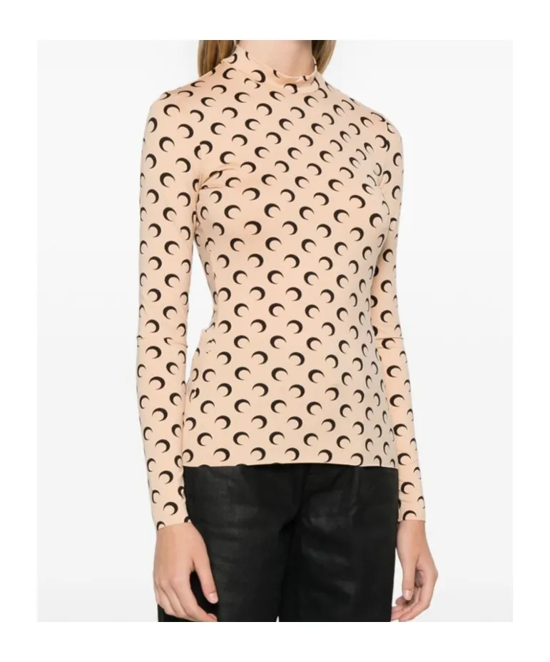 Crescent Print Turtleneck Long-Sleeved Top