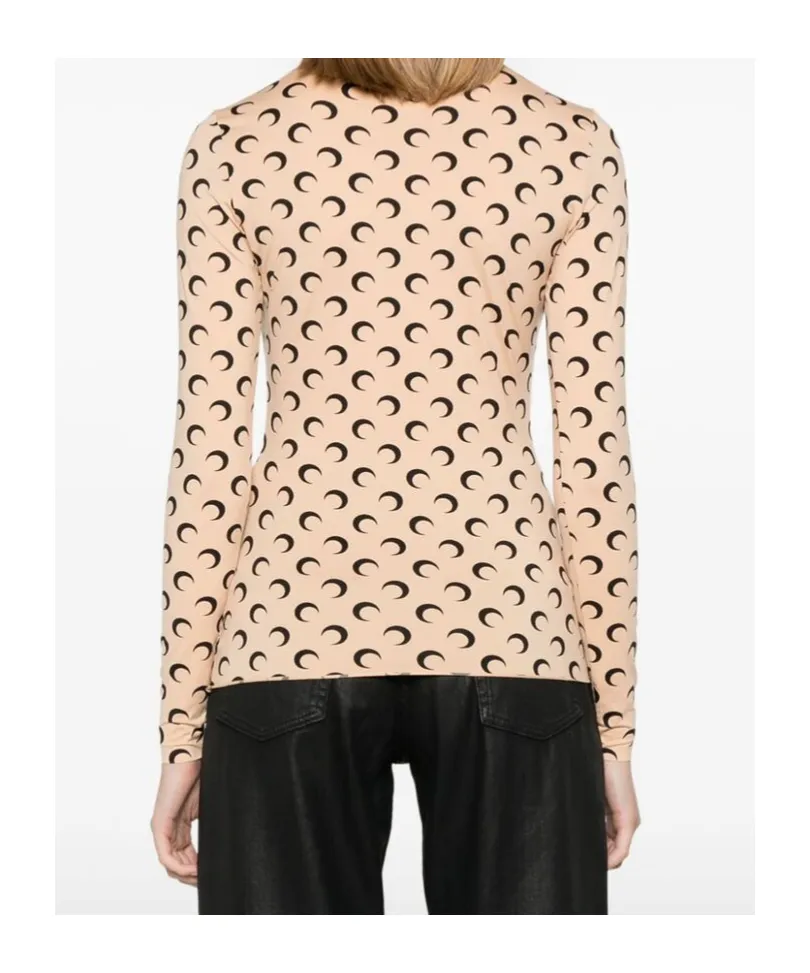Crescent Print Turtleneck Long-Sleeved Top