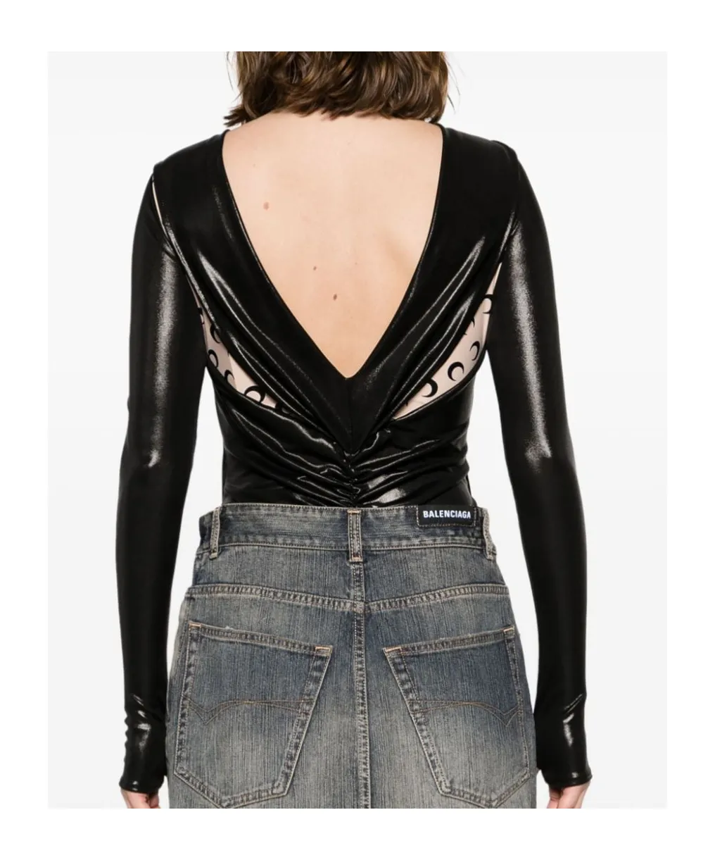 Crescent Moon Print Panelled Draped Bodysuit