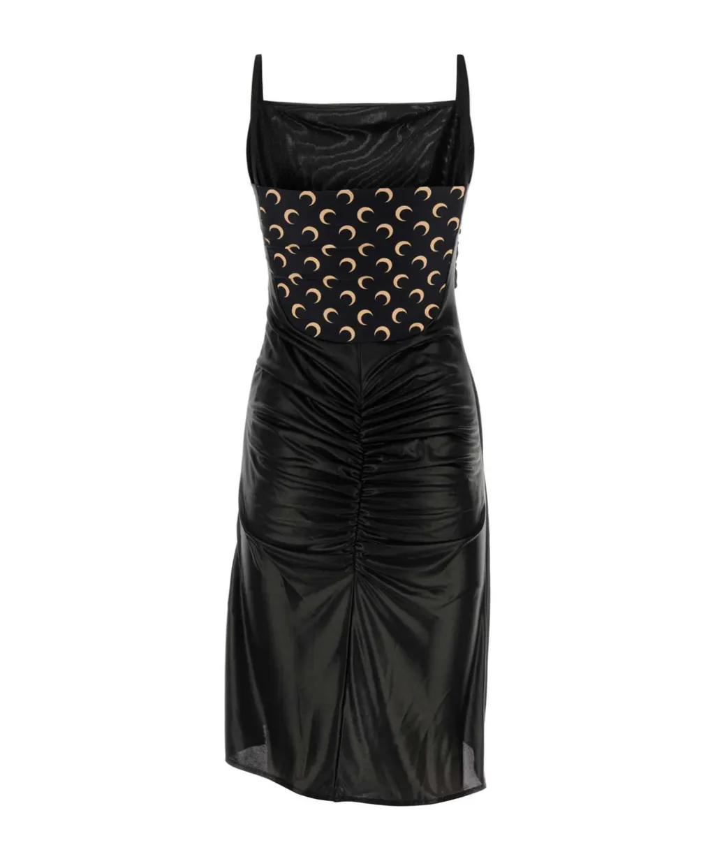 Crescent Moon-Printed Ruched Midi Dress