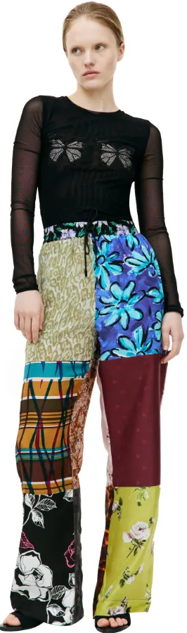 Regenerated Silk Scarves Straight-Leg Trousers