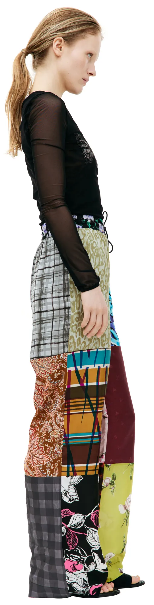 Regenerated Silk Scarves Straight-Leg Trousers