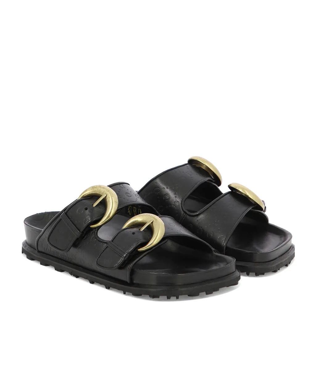 Embossed-Monogram Leather Slides