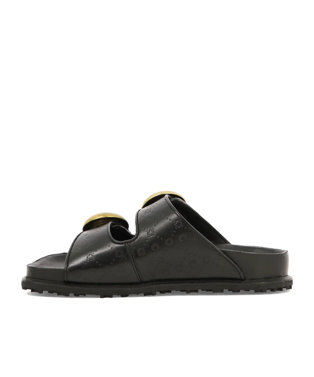 Embossed-Monogram Leather Slides