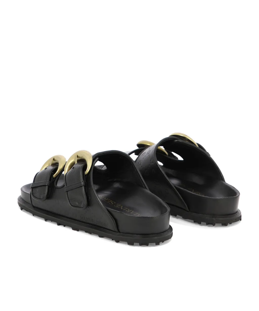 Embossed-Monogram Leather Slides