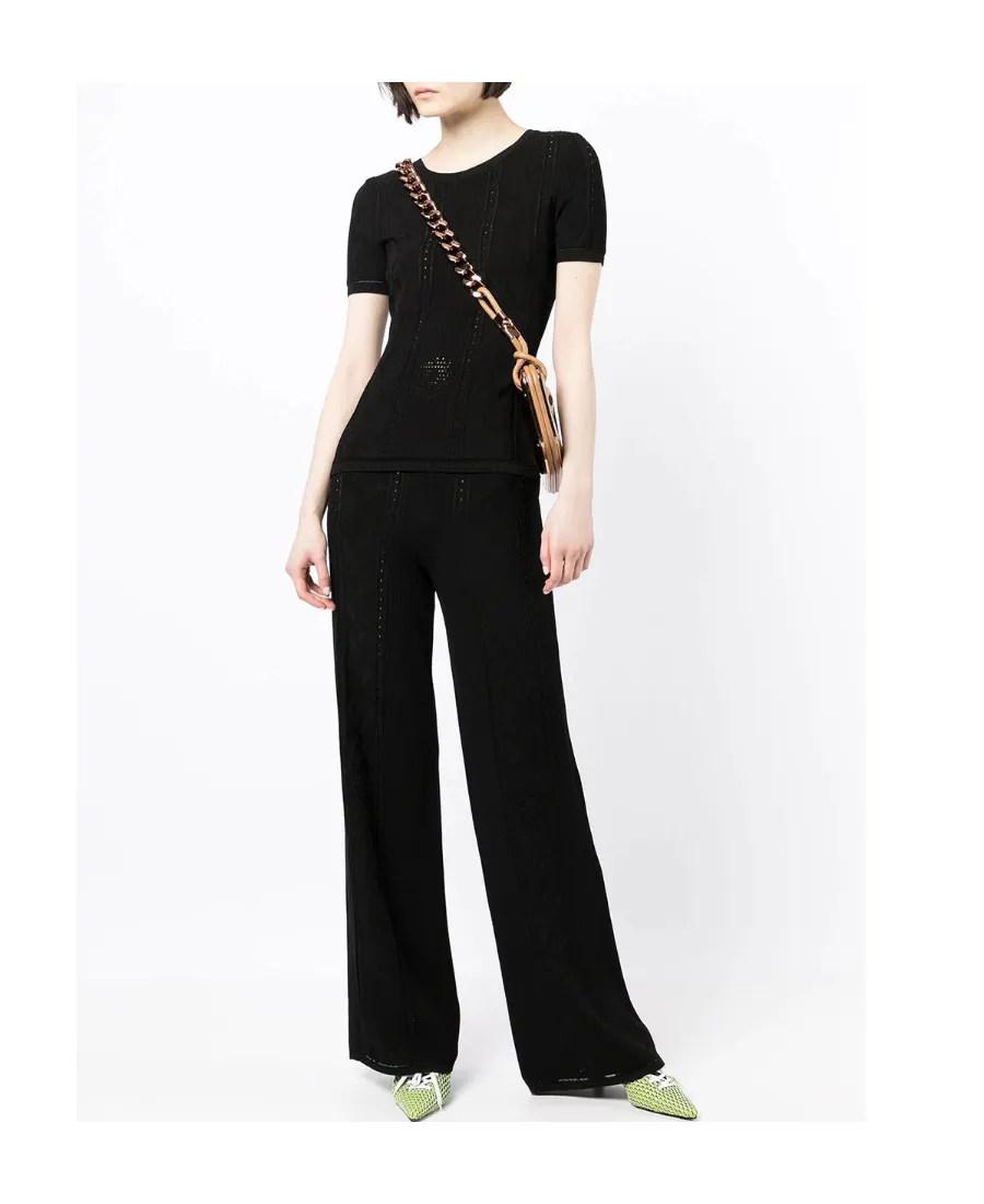 Crescent Moon Patterned High-Waist Trousers