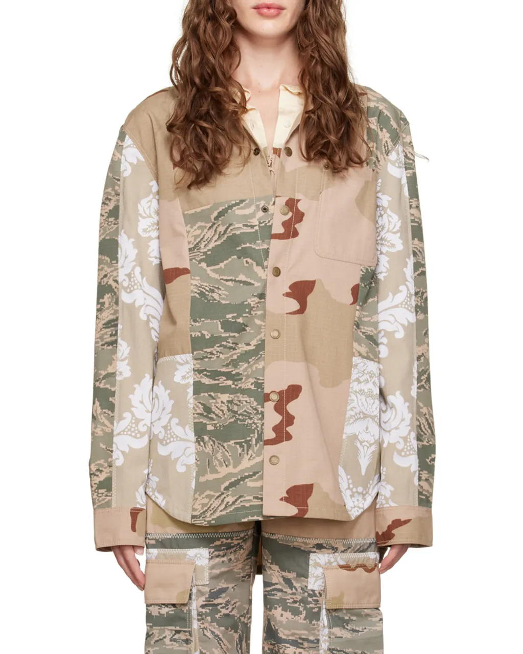 Camouflage-Print Panelled Overshirt