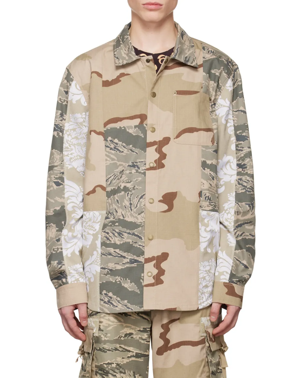 Camouflage-Print Panelled Overshirt