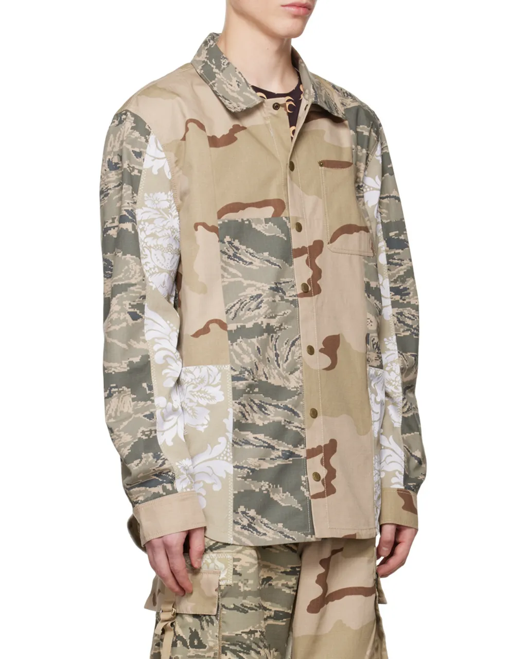 Camouflage-Print Panelled Overshirt