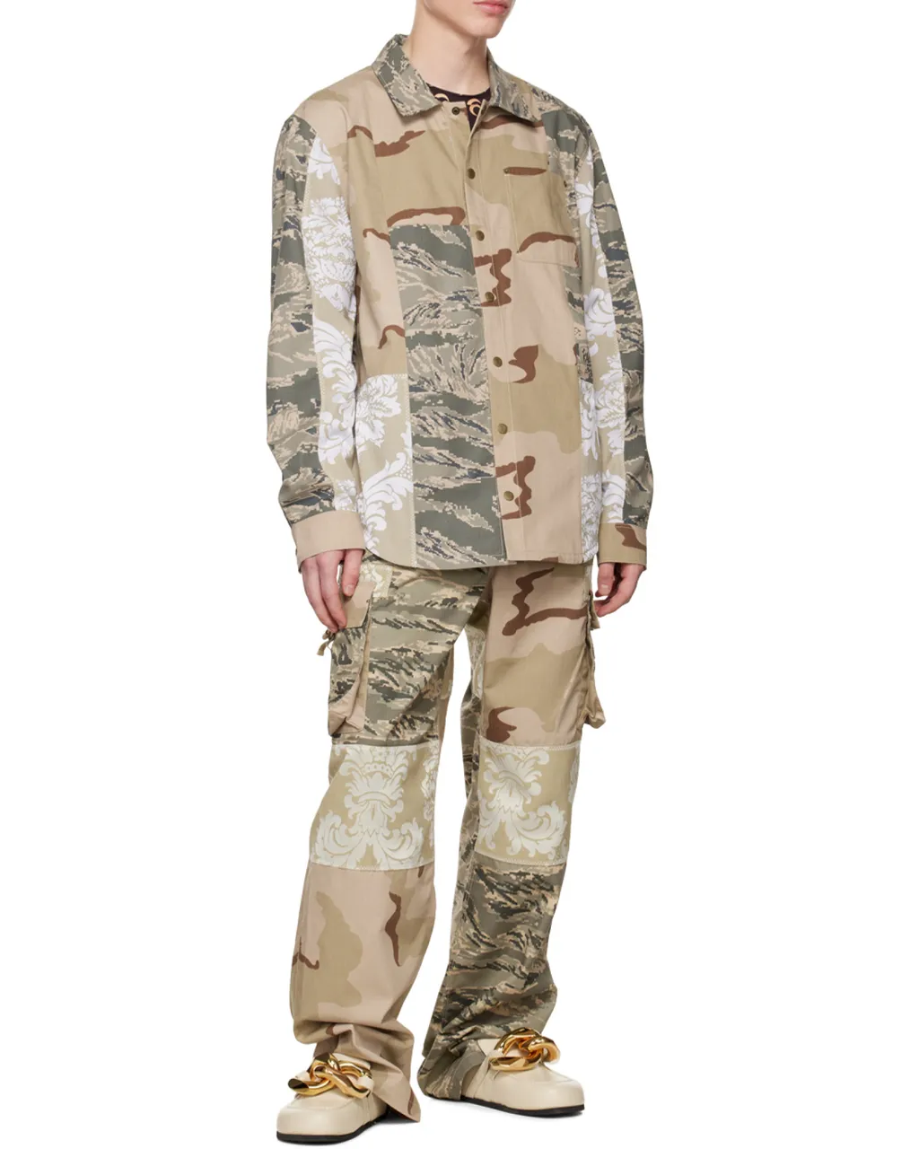 Camouflage-Print Panelled Overshirt