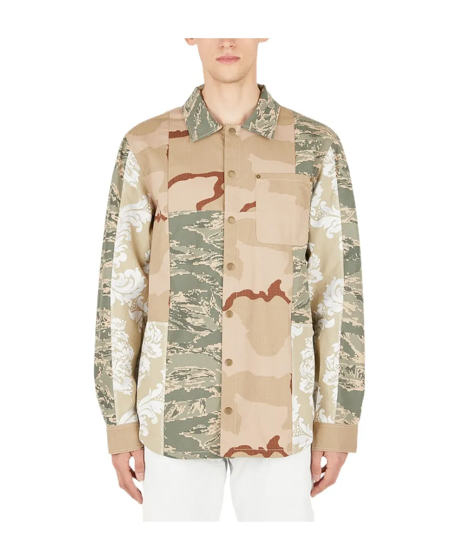 Camouflage-Print Panelled Overshirt
