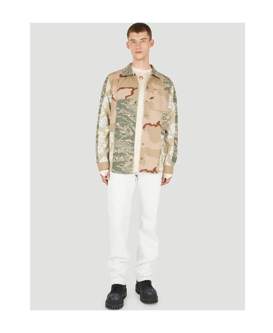 Camouflage-Print Panelled Overshirt