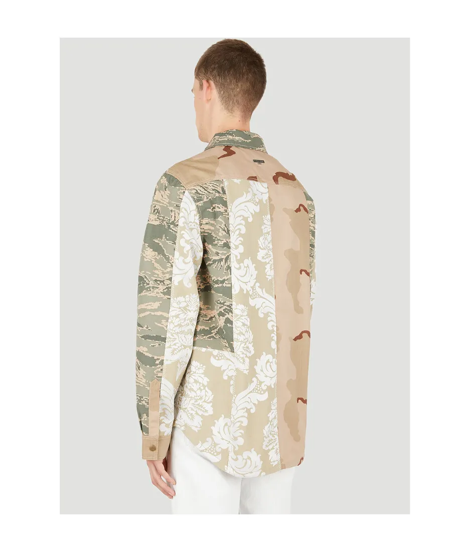 Camouflage-Print Panelled Overshirt