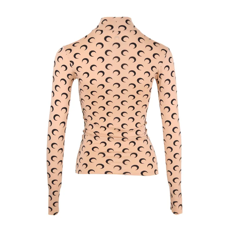 Moon Printed High-Neck T-Shirt