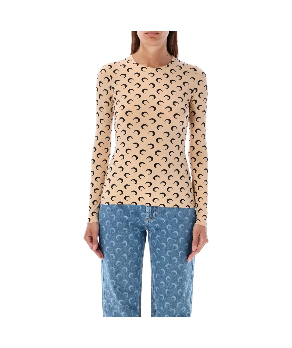 Crescent Print Long-Sleeve Top