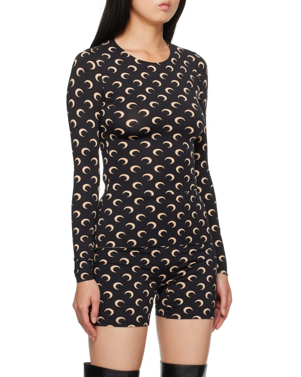 Allover Moon Printed Long Sleeved Top