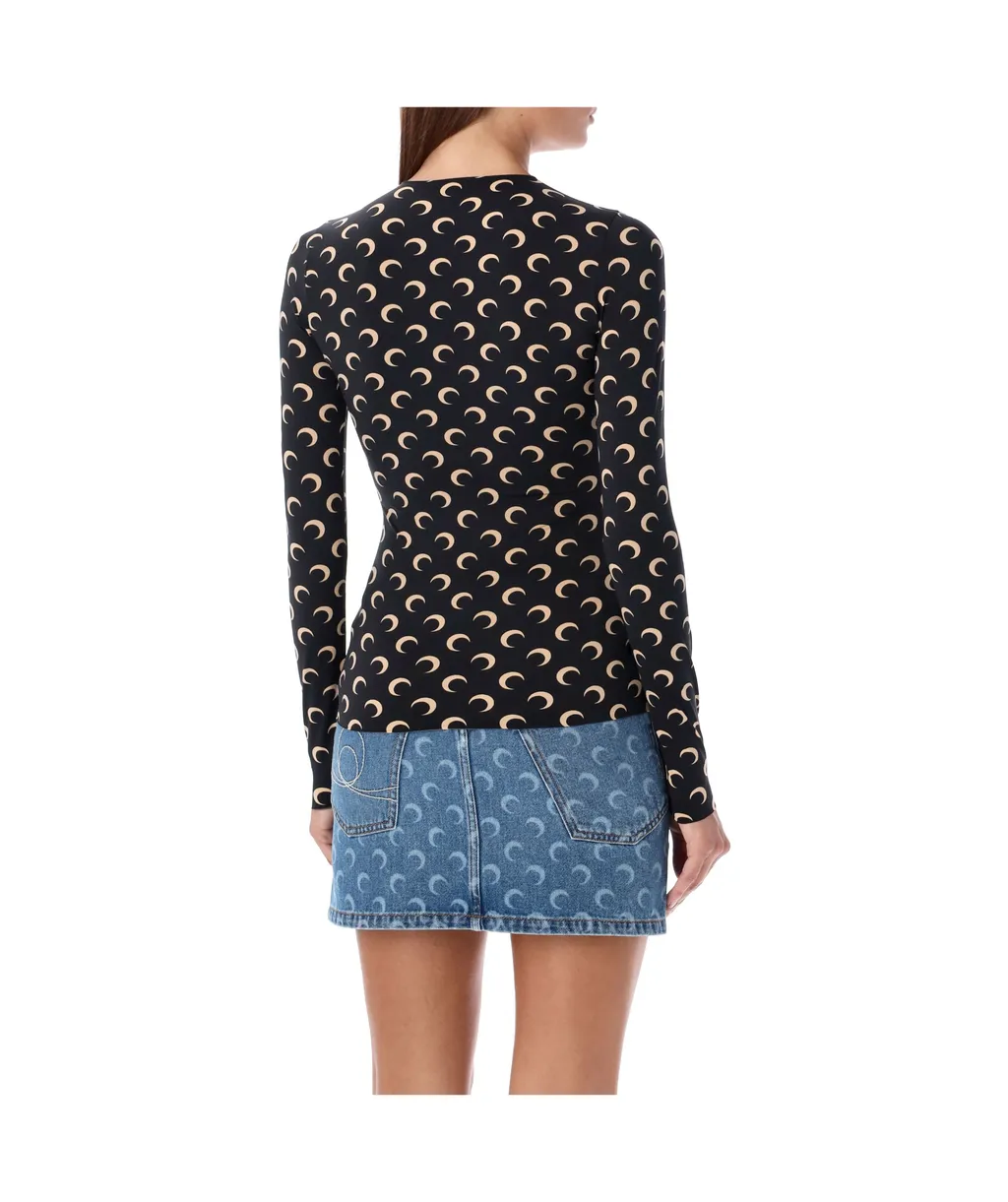 Allover Moon Printed Long Sleeved Top