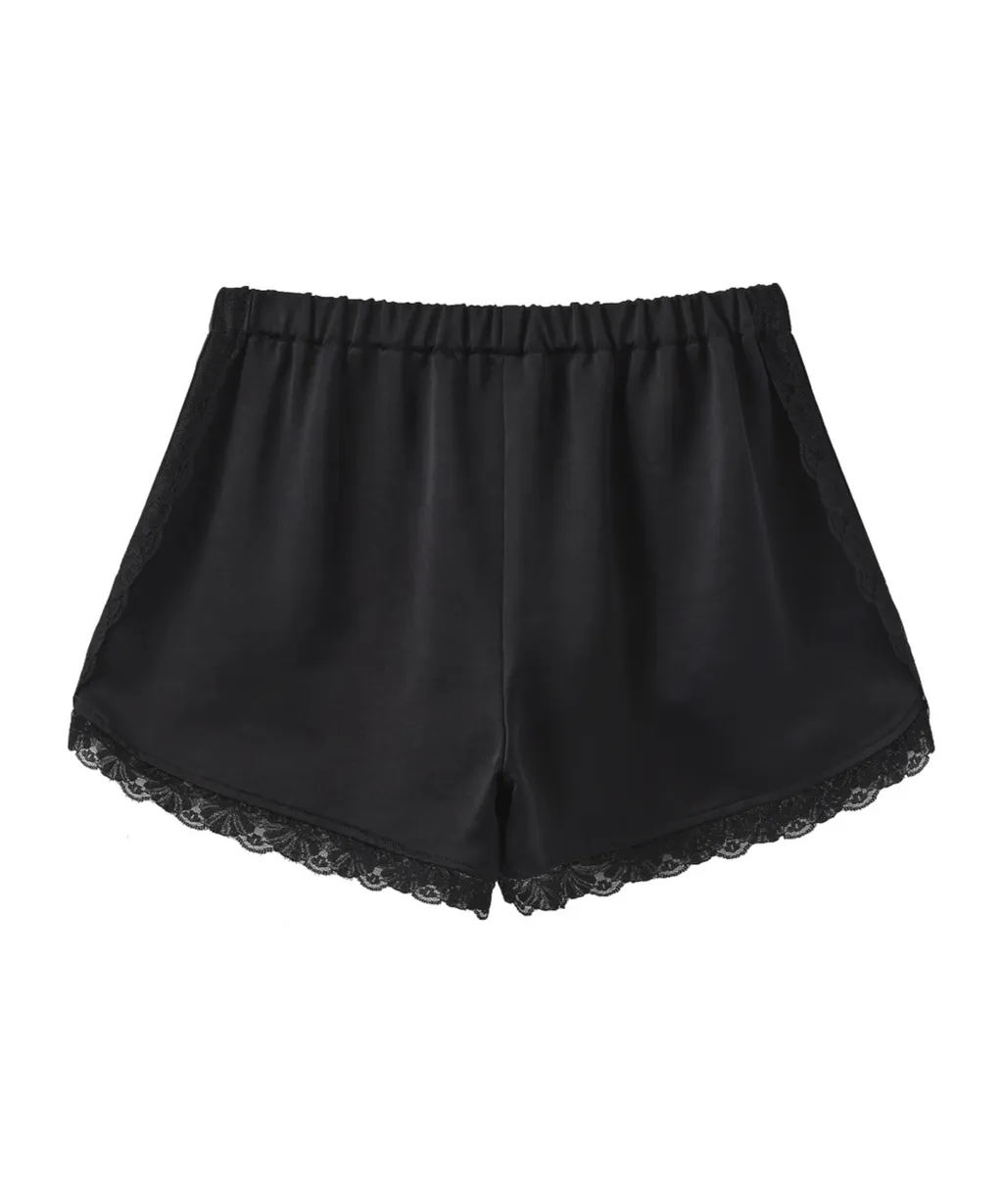 Elastic Waist Shorts With Lace Trim