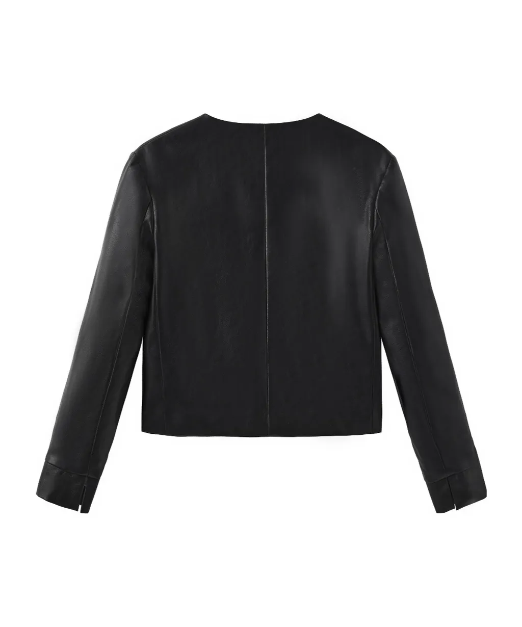 V-Neck Leather Jacket