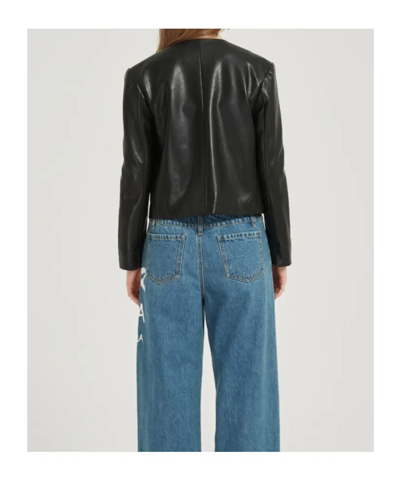 V-Neck Leather Jacket