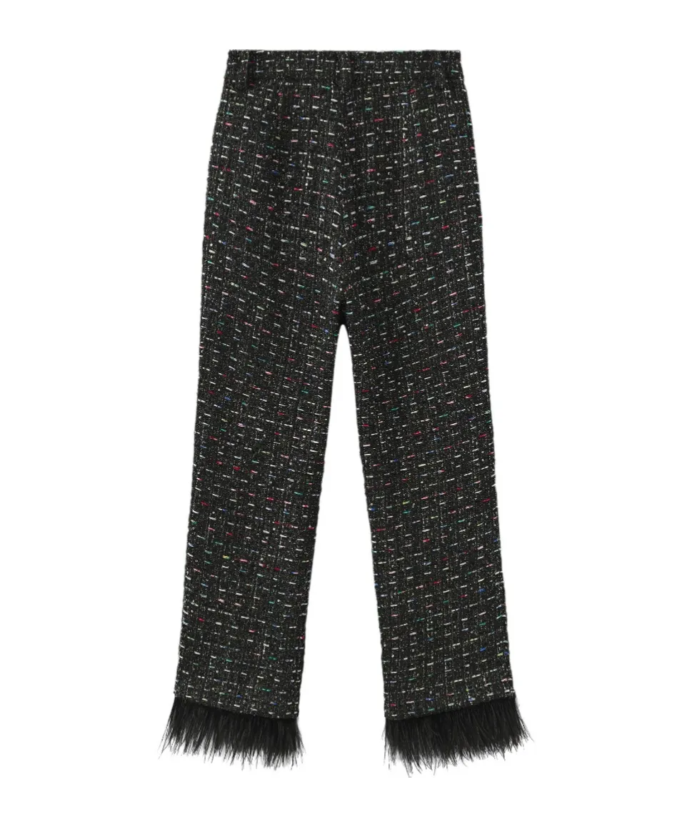 Trousers With Feather Trim