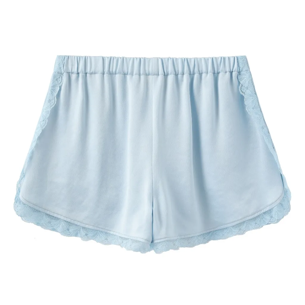 Elastic Waist Shorts With Lace Trim