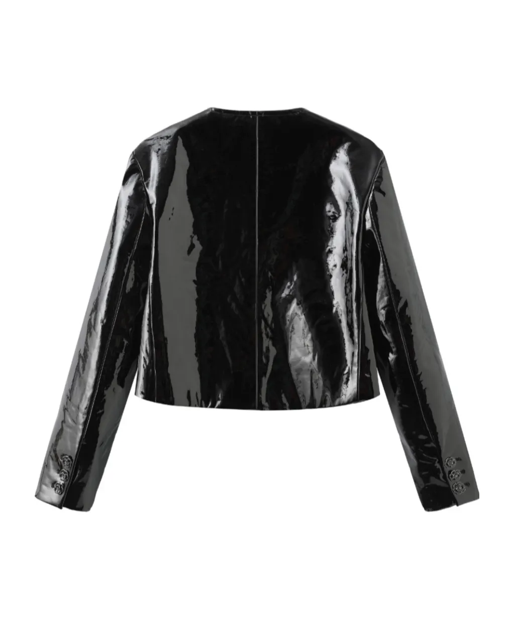 Long-Sleeved Leather Jacket