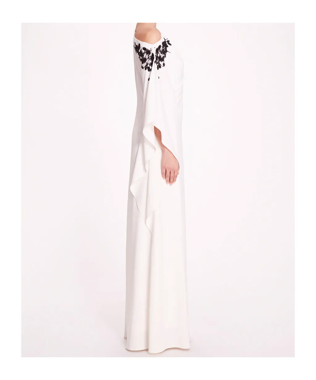 Floral-Embroidered Draped Dress