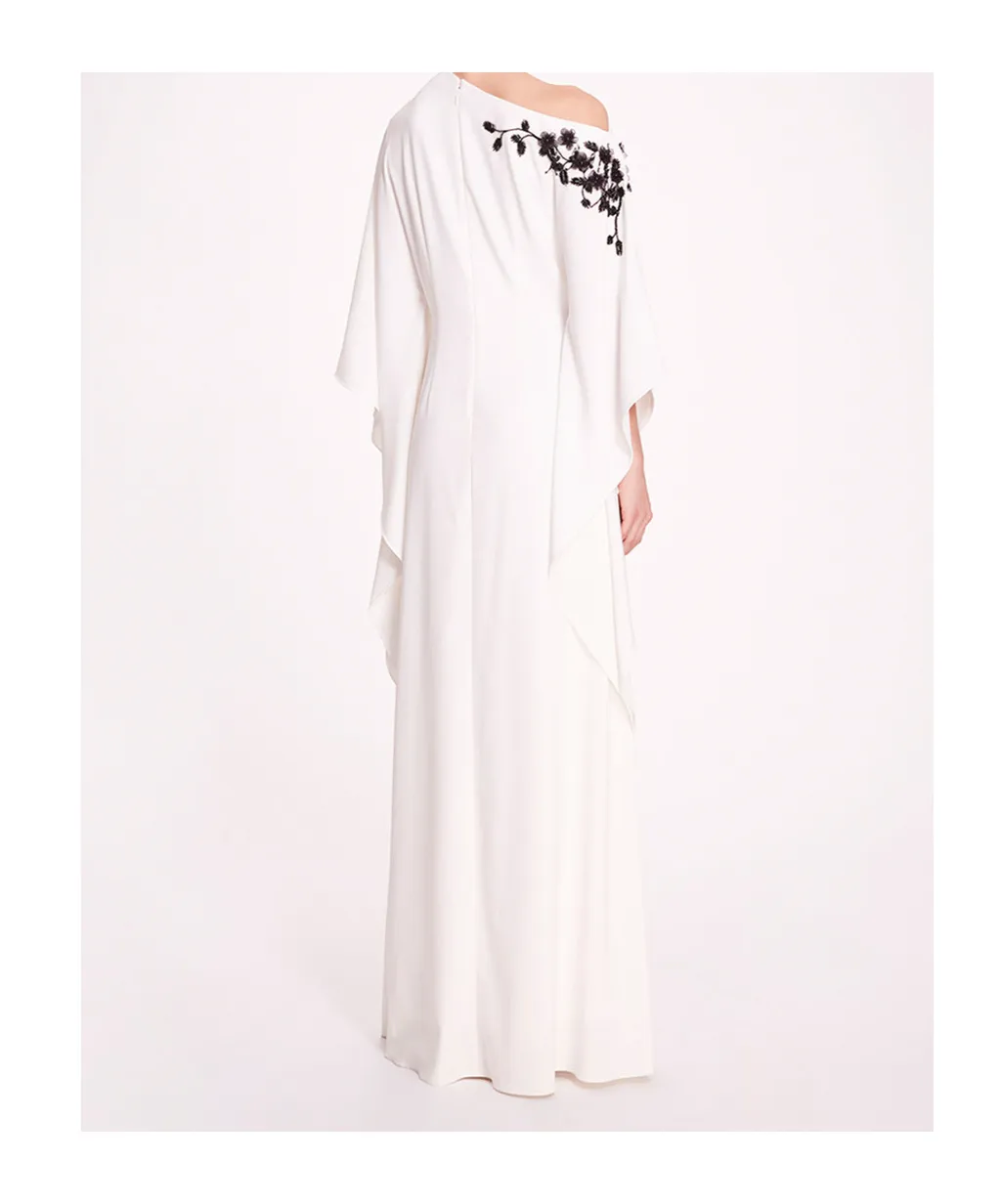 Floral-Embroidered Draped Dress