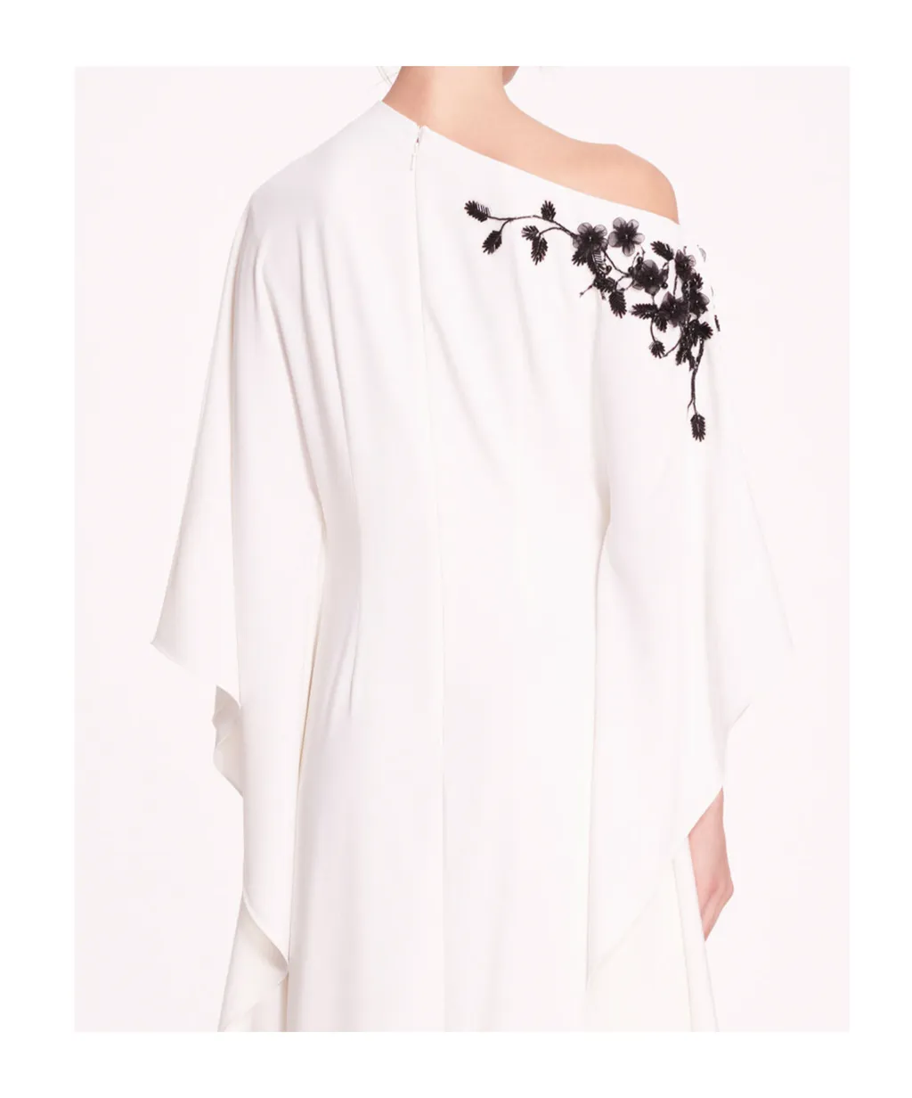 Floral-Embroidered Draped Dress