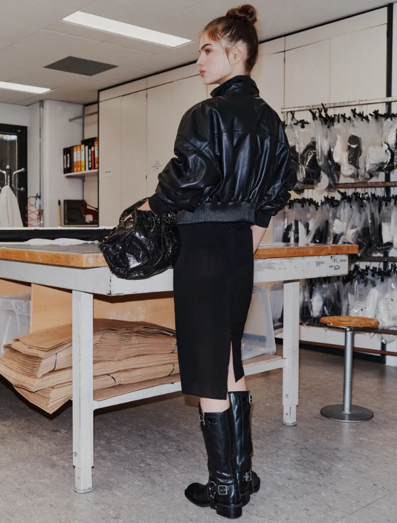 Padded Leather Bomber Jacket